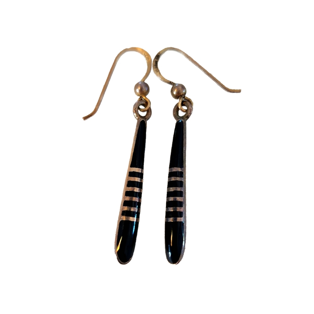 Vintage Black & Gold Tear Drop Dangle Earrings